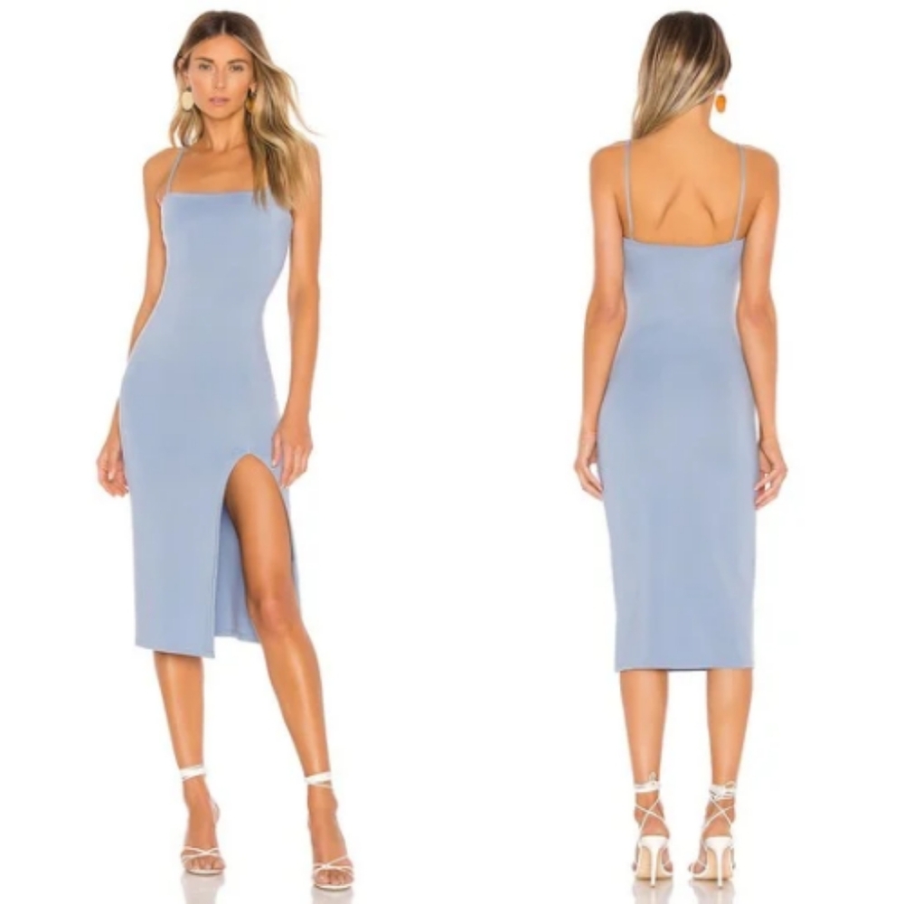 Lovers + Friends Light Blue Slip Midi Dress with Thigh Slit